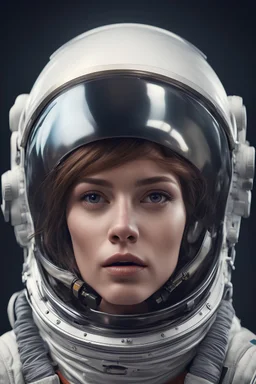 female with astronaut helmet close up photo realistic