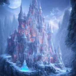 transparent crystal ice castle, rabbits, ice mountain, crystal, ice crystal