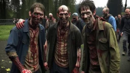 4 men zombies in adark area bloody