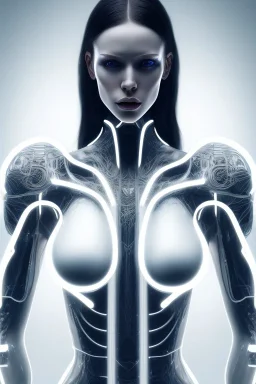 cyberpunk, white latex body, women, body portrai, open mouth, perfect skin, tron, cyborg , perfekt, real, dream, hr giger