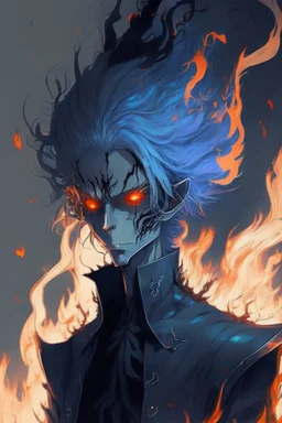 Anime with wight hair and black clothes and power fire