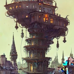 A city in a tower+modular house+house over house"+Beaux Arts architecture+palladio+detailed facades biopunk+Bueno Aires+turin+trieste+ +Book illustration by Gediminas Pranckevičius, Jean Baptiste Monge, Brian Kesinger, Anton fadeev, Kilian Eng, strong lines, high contrast vibrant colors, highly detailed, 16k resolution, trending on behance