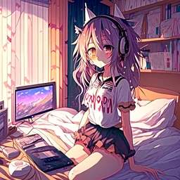 Streamer anime girl in a bedroom