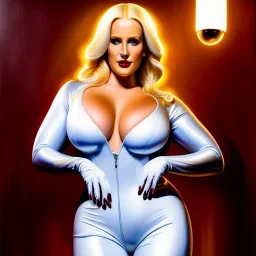 Ultra detailed fullbody Portrait in oil on canvas of beautiful busty Emma Frost, wearing skintight latex suit ,extremely detailed digital painting, extremely detailed face,crystal clear Big glowing eyes, mystical colors ,perfectly centered image, perfect composition, rim light, beautiful lighting,masterpiece,8k, stunning scene, raytracing, anatomically correct, in the style of robert e howard and Ken Kelley and Ohrai Noriyoshi and Simon Bisley and tomzj1