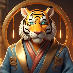 a close up of a tiger wearing a robe, a character portrait, 3 d icon for mobile game, card game illustration