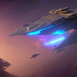 huge ornate spaceship made of brass flying through space, star wars