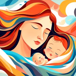 Abstract Mother's Day portrait art Mother and child abstract illustration Maternal love Baby in