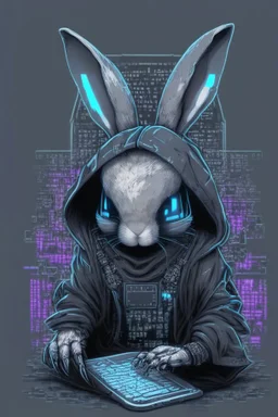 a rabbit as a hacker cyber puck style with a little bit of goth