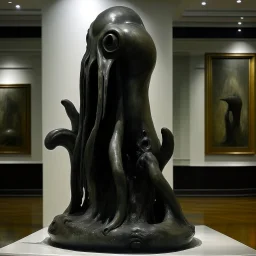 A black water elemental squid designed in Moai statues painted by Auguste Rodin