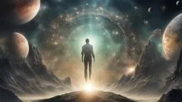 matrix universe, space, planets, god creation walking on the light