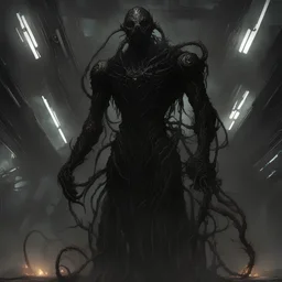 Humanoid, pitch black, tendrils, containment breach