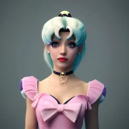 sailor moon con pelo largo i rubio, con traje blanco