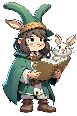 young Dwarven student wizard holding a rabbit and a hat