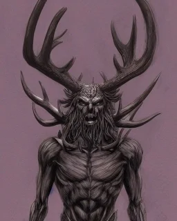 humanoid figure monster with antlers, highly detailed, digital art, sharp focus, trending on art station, kentaro miura manga art style,