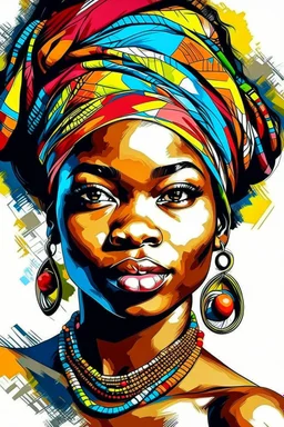 colorful picture handdraw of beautifull african girl front face