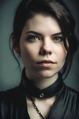 Portrait of pretty lady wearing a leather collar