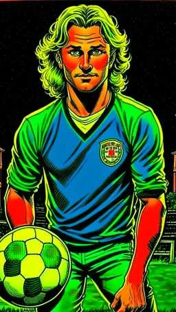 Diego Forlan Football soccer player posing. Dark detective comic. Book cover 1990.