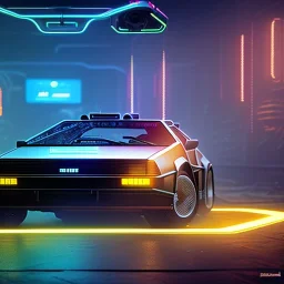 cyberpunk army DeLorean, cyberpunk 2077, center composition, ultra realistic, shiny, smooth, studio quality, octane render, Surrealism, Triadic colour scheme, glow-stick, god rays, ambient lighting, nightclub lighting, polaroid, 100mm, --ar 1:1 --v4