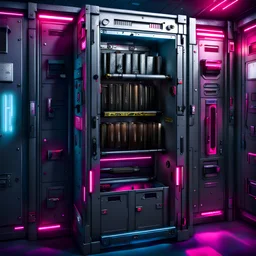 locker containing a shotgun, cyberpunk style