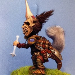 Portrite,d&d, "medievil warrior running away from a Giant squirrel" realistic,intricate hair,detailed arnor