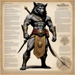 character concept sheet with AD&D statistics and characteristics, [high res photo by Ray Harryhausen for Mahābhārata module B3] a character of Pāṇḍavas class of King: Bhima — Son of Vāyu, the Wind God Epithets: Vṛkodara (“wolf-bellied”), Bhimasena Qualities: Symbol of physical strength, courage, and loyalty. Fiercely protective of his brothers and Draupadi. Tremendous appetite (both for food and battle). Direct, passionate, occasionally impulsive. Symbolic trait: The force of action and energy —