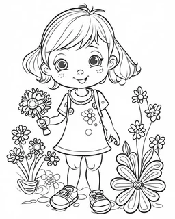 playing girl cartoons coloring pages , no black color, no no flower, b/w outline art for kids coloring book page, Kids coloring pages, full white, kids style, white background, whole body, Sketch style, full body (((((white background))))), only use the outline., cartoon style, line art, coloring book, clean line art, white background, Sketch style