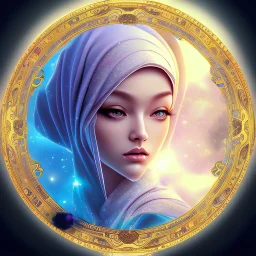 3d anime Only the face Muslim Pretty impressive women inside a circular frame,Portrait image,professional look