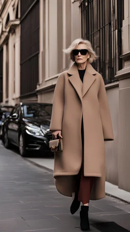 Fashion show walk onto the street. Mature women after 40+. Size XXL. Fendi Coat Jacket