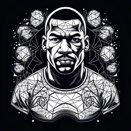 Design a contemporary Mike Tyson illustration on a white shirt, fusing modernity and geometry. Use clean lines and geometric shapes to depict Tyson in a sleek, modern style. Balance simplicity and impact, creating a visually appealing fusion of geometry and boxing legend.