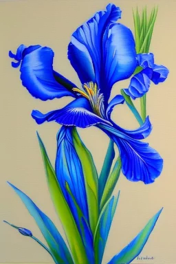 a painting of a blue iris by artist "Hiroshi Kobayashi"