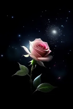 delicate rose, night, bright stars, shine magic