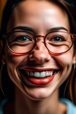 mujer con lentes, dientes inmensos chuecos, piel grasosa y granos acné