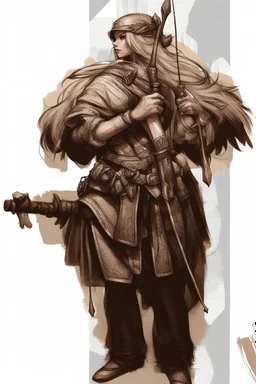 Girl Archer concept art, full body, sketch, coll style, bow