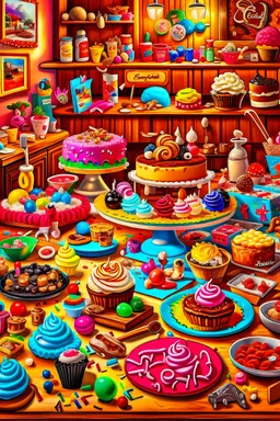 surrealistic image of toys baking and decorating delicious treats in a toy-sized bakery. You can have toy chefs decorating cupcakes, rolling out dough for cookies, and frosting cakes. Surround them with an assortment of mouth-watering pastries and candies.