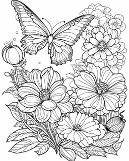 butterfly and flower coloring page for adult