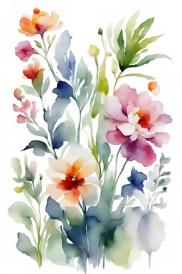 plant art flowers, floral ART, white background, art of watercolors, without lines, no out lines