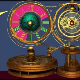 Rainmeter Skin for the Steampunk Orrery and Clock. Blue, red, yellow, green, pink colors