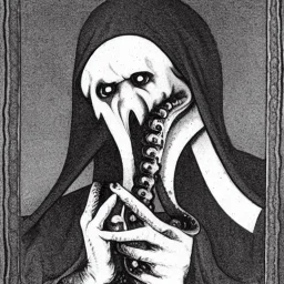 Nosferatu with a fleshy tentacle beard and fangy mouth as a Russian Orthodox