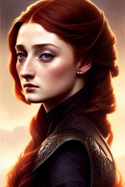 little pretty girl sansa stark, intricate, elegant, highly detailed, digital painting, artstation, concept art, smooth, sharp focus, illustration, art by artgerm and greg rutkowski and alphonse mucha and william - adolphe bouguereau