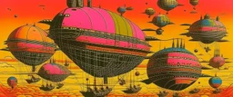 Airships in the pink sky designed in Kuna Molas painted by Wassily Kandinsky