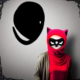 Creepy photo, balaclava, alien, lady, dancing cat