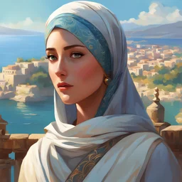 olpntng style, olpntng style, olpntng style, face and shoulders of woman, ancient city oil the background, sea of galilee, head scarf, hijab, beautiful, gorgeous, greg rutkowski, makoto shinkai and lois van baarle, ilya kuvshinov, rossdraws, tom bagshaw, alphonse mucha, global illumination, detailed and intricate environment, oil painting, heavy strokes, paint dripping, oil painting, heavy strokes, paint dripping, oil painting, heavy strokes, paint dripping