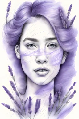 A female portrait with lavender pencil scribbles.