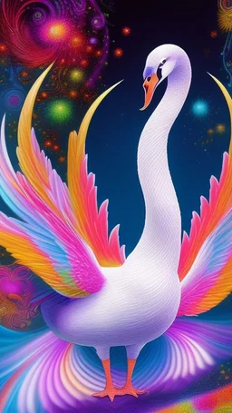 a psychedelic swan in a colorful wonderland