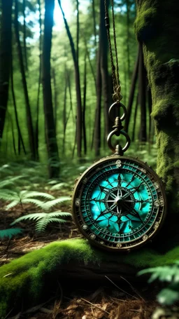show a compass in the forest with a dream catcher