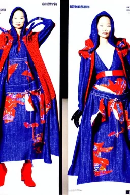 Rare image of Lucy Liu in Carelian Dress. Karjalan mekko. 1990's women fashion with new kind of hood with tippet horizontal zipper reveals belly i.e. light dress with integrated bags of recycled denim straight, fish print with huge vulgarism that continues downwards to Haute couture e.g. tighty sewing or high dressmaking, exclusive designer creations, Label Ensemble. Off-the-rack. Hemline. In vogue. Fashion-forward bohemian.