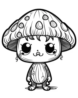 adorable creepy kawaii mushroom boy minimalistic. line art, background, vector, svg, coloring book page style, black outline on white background