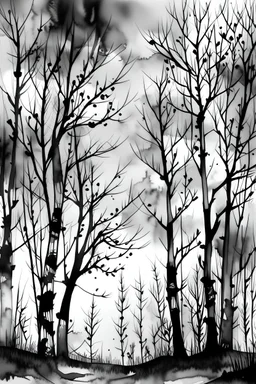 Watercolor black and white trees