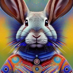 girl rabbit with blue third aye, aboriginal, dot painting, indiginous, dot, mud, dream-time, abstract, dots, natural pigment, extremely sharp detail, finely tuned detail, ultra high definition, 8 k, unreal engine 5, ultra sharp focus, art germ and Paul Lewin and Kehinde Wiley