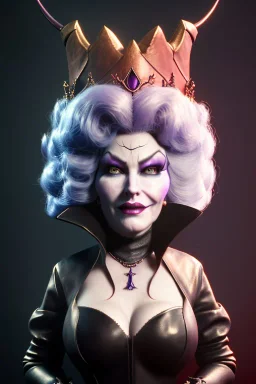 Mae West as evil queen in black leather, leather, busty, cleavage, angry, stern look. character design by cory loftis, fenghua zhong, ryohei hase, ismail inceoglu and ruan jia. unreal engine 5, artistic lighting, highly detailed, photorealistic, fantasy